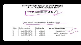 JMI-2020-21 Addmission Result Released | JAMIA MILLIA ISLAMIA | PhD Adult and Continuing Education