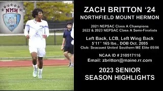 Zach Britton NMH '24 - Left Back - Senior Season Highlights Fall 2023