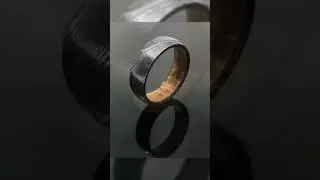 Steelheart Damascus Steel Wedding Ring Band with Whiskey Barrel Inlay
