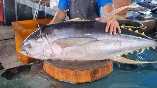 tuna cutting skills at the fish market in Sorong City, West Papua,