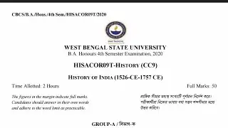 WBSU BA History honours 4th Semester CC9 2020 Question paper