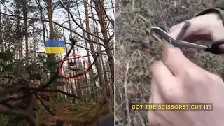 Russian soldiers cut FPV Drone fiber optic line mid flight