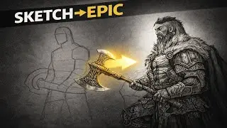 Epic Warrior Axe Pencil Drawing