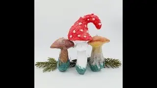 Ватные елочные игрушки. МК грибы из ваты.