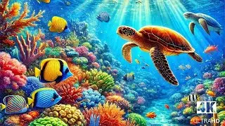 Marine Life & Piano in 4K | Soothing Ocean Video for Stress Relief & Background Ambience