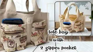 How to Sew a Tote Bag with Zipper and Pockets | Easy step by step Sewing Tutorial