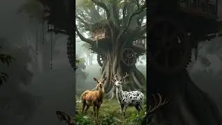 ✨ The Enchanted Treehouse & Spotted Deer ✨| Stunning AI-Generated Fantasy Forest in 4K #cute #shots