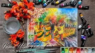 Vasant Utsav Festival | Holi Drawing | How to Draw Vasant Utsav | Watercolor