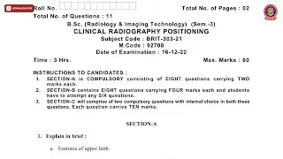 BSC 3RD SEM RIT CLINICAL RADIOGRAPHY POSITIONING DEC 2022 | PTU