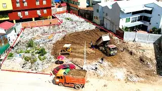 Land Filling! Wipe Over Trash Area Near Road Using Bulldozer Komatsu Operated By Skillful Driver
