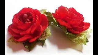 МК Заколки из лент за 15 минут Цветок канзаши.