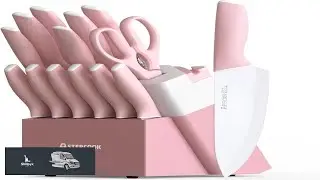 Astercook Knife Set Kitchen Knives Set with Block and Sharpener Ceramic Coating