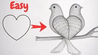 Bird Drawing || How to Draw Two Birds From Heart Step by Step - Easy Love Birds Drawing