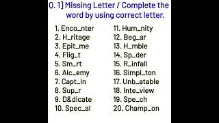 Q.1] Missing Letter/ Complete the word by Using correct letter #missingletter #shortinstudy #salim