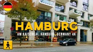 Walking Tour in Rainy Day | AM KAISERKAI, Hamburg, Germany 4K | ASMR Ambience, Virtual Walking