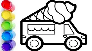 Ice cream Van, Truck Drawing, Painting and colouring for kids and toddlers|easy step by step drawing