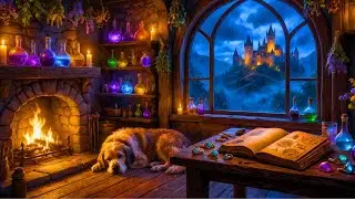 Cozy Castle Ambience &ndash; Rain and Fireplace Sounds at Night
