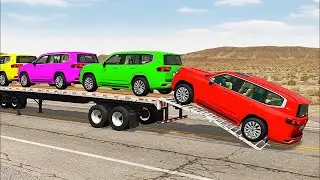 Flatbed Truck Mcqueen | Transportation with Truck - Pothole vs Car #8 - BeamNG.Drive