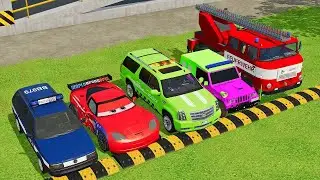 VOLKSWAGEN, FORD, DACIA POLICE CARS & MERCEDES FIRE TRUCK VEHICLES TRANSPORTING ! FS22 #13