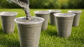Pour cement into plastic cups // Amazing ways to make creative and unique cement flower pots