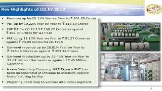 K.P.R.MILL LTD Investor Presentation for June 2018 results