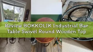Review BOKKOLIK Industrial Bar Table Swivel Round Wooden Top Height Adjustable 38.6-44.4inch Vintage