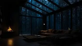 Stormy Forest Night in a Cabin with Fireplace Sounds &ndash; Relaxing Rain & Fire Ambience