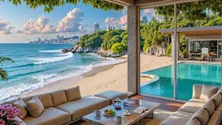 🍹Sweet Piano Jazz Music at Beach Cafe Ambience ~ Happy Jazz & Wave Sounds for Relax, Study, Work