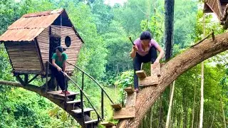 Building a tree house in 2 days.Girl builds her own wooden cabin- From start to finish | Ma Thi Hieu