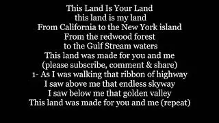 This Land Is Your Land instrumental Karaoke backing track trax Lyrics Words  sing along music song
