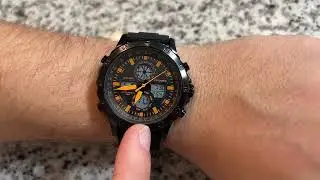 PINDOWS Watch for Men, Waterproof Big Dial Analog Digital Sport Multifunction LED Backlight Fashion