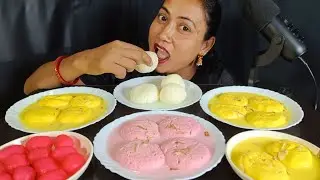 Asmr eating Rasmalai, Rose Rasmalai, Rasgulla, Paneer Jamoon, mukbang @foodiejumi 