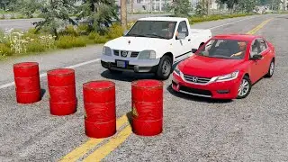 محاكي الحوادث : السيارات ضد البراميل المتفجرة 💥🚙 1# BeamNG drive