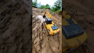 RC Excavator Digging Deep in Mud - FPV Drone View #rctruck #construction