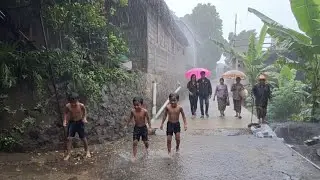 Walking Through a Rural Road in Heavy Rain — The Power of a Stormy Day Atmosphere