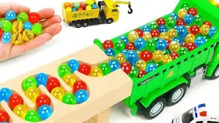 Marble Run Race ☆ HABA Slope & Retro Makita Truck, Excavator, Garbage Truck, Vehicle Collection