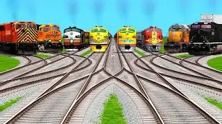 Eight🇮🇳Trains Crossing On Bumpy Curved & Diamond Railroad Tracks - Beamng Drive | train simulator 