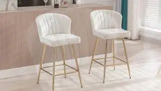 Samt Barhocker Moderner Barstuhl K&uuml;chenhocker,  gepolsterte Barst&uuml;hle goldenem Fu&szlig;, Beige