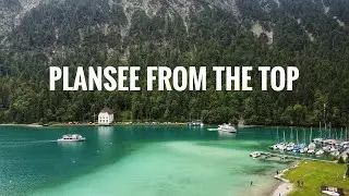 Plansee from the drone. Beaches, swimming places.