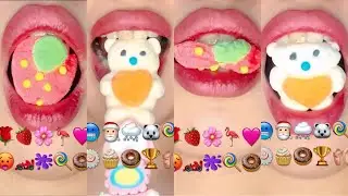 먹방 Emoji Food Challenge Satisfying ASMR Mouth Sounds 🐻&zwj;❄️🍓 #satisfying #lips #asmr #mukbang #먹방 #fyp