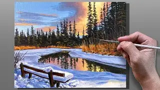 Acrylic Painting Snowy Lake Landscape / Correa Art