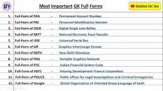 Most Important GK Full Forms | Full form General Knowledge