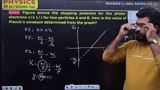Figure shows the stopping potential for the photo-electrons v/s 1/&lambda; for two particles A and B.How is