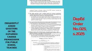 Frequently Asked Questions FAQs on the Expanded Career Progression System for Public School Teachers