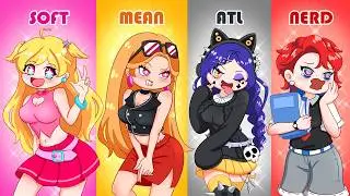 MEAN vs SOFT Girl, ALT vs NERD Girl Surviving in CRAZY CAMP for 24 Hours Challenge