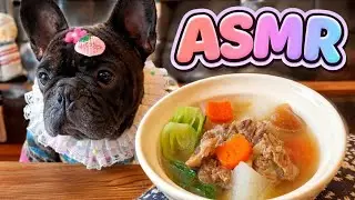 [ASMR] Adorable Black Dog Eating Tasty Meat And Vegetable Mukbang 