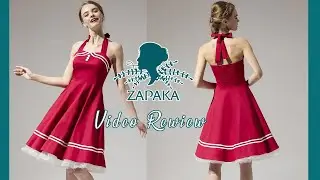 Dark Red 50s Style A Line Halter Rockabilly Pin Up Swing Dress | ZAPAKA
