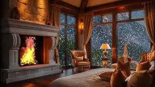 Rustic Cabin Retreat | Cozy Fireplace & Soothing Winter Melodies