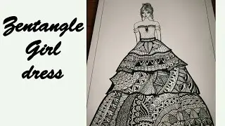 How to draw simple Zentangle Girl Dress#3