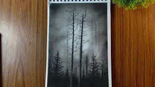 Nature Drawing with Charcoal 🌿| Relaxing Realistic Landscape Art | Step by Step Sketching